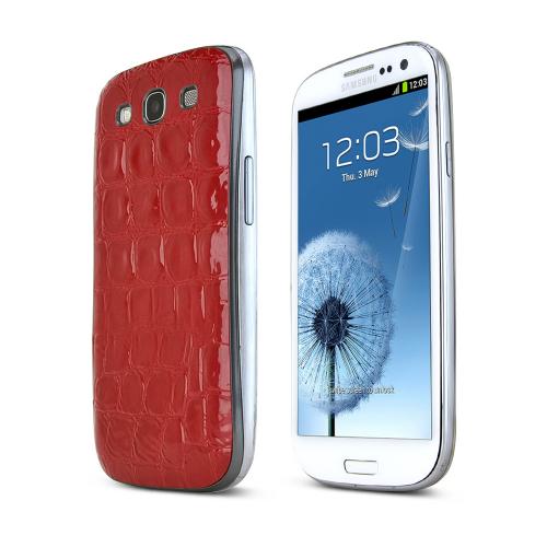 Red Glossy Alligator Samsung Galaxy S3 Leather Textured Battery Door Case