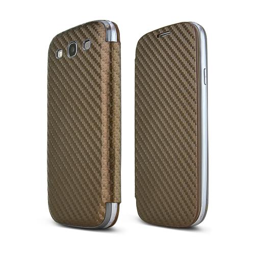 Brown Carbon Fiber Design Samsung Galaxy S3 Textured Diary Flip Battery Door Case