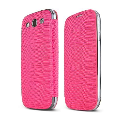 Hot Pink Alligator Samsung Galaxy S3 Leather Textured Diary Flip Battery Door Case
