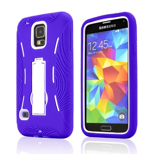 Purple Silicone Skin Case on White Hard Cover Case w/ Kickstand for Samsung Galaxy S5 Purple Silicone Skin Case on White Hard Cover Case w/ Kickstand for Samsung Galaxy S5