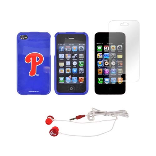 AT&T/ Verizon Apple iPhone 4, iPhone 4S Philadelphia Phillies Bundle w/ Phillies Hard Case, Phillies Earbuds, & Anti-Glare Screen Protector
