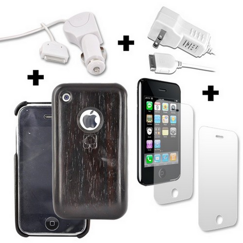 Apple iPhone 3G 3Gs 2 Screen Protectors, 2 Chargers, and Dark Wood Case Bundle Apple iPhone 3G 3Gs 2 Screen Protectors, 2 Chargers, and Dark Wood Case Bundle