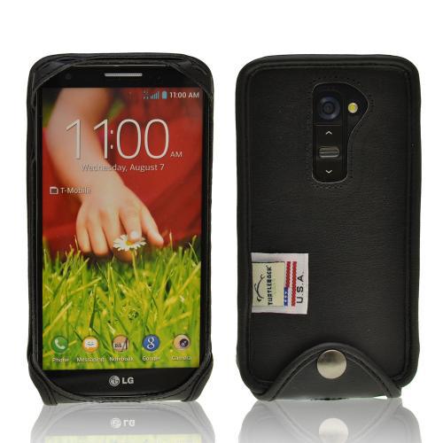 Black Turtleback Ranger Genuine Leather Case w/ Steel Swivel Belt Clip & Holster Combo for LG G2