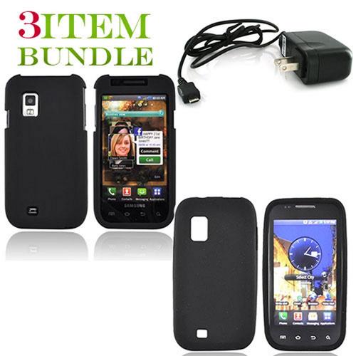 Samsung Fascinate Bundle Package - Black Hard Case, Silicone Case & Travel Charger - (Essential Combo)
