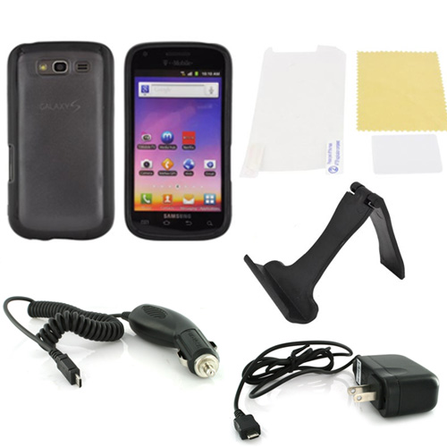 Samsung Galaxy S Blaze 4G Essential Bundle Package w/ Black Rubberized Hard Case, Screen Protector, Portable Stand, Car & Travel Charger