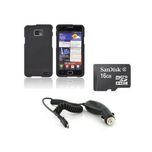 AT&T Samsung Galaxy S2 Essential Bundle Package w/ Black Rubberized Hard Case, Car Charger, & Sandisk 16GB Memory Card w/ SD Adapter
