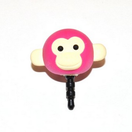 Universal 3.5mm Headphone Jack Stopple Charm - Hot Pink Monkey