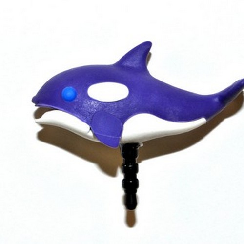 Universal 3.5mm Headphone Jack Stopple Charm - Purple/ White Orca