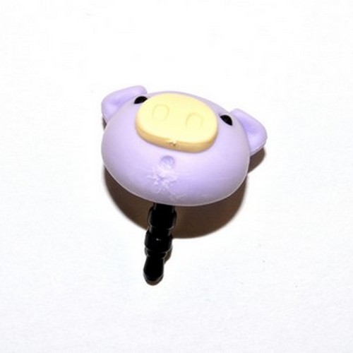 Universal 3.5mm Headphone Jack Stopple Charm - Pastel Purple Pig