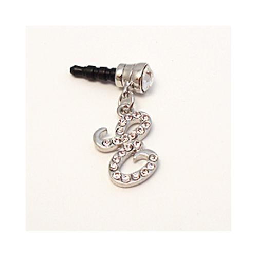Silver Initial "E" w/ Silver Gems Universal 3.5mm Headphone Jack Stopple Charm