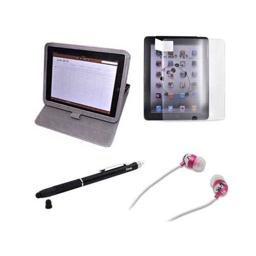 Tablet Geek Essential Bundle Package w/ Leather iPad 1 Case, Stylus, Screen Protector,& Headset