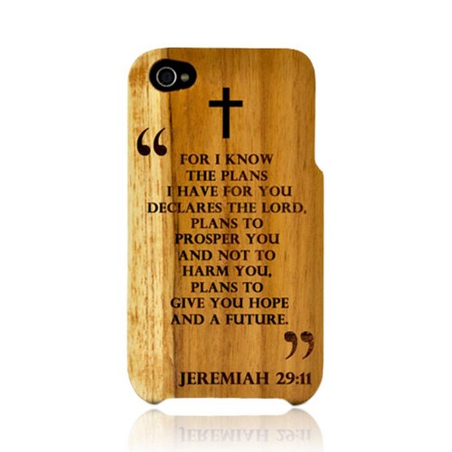 TPhone Eco-Design Apple iPhone 4, iPhone 4S 100% Teak Hard Wood Back Cover Case w/ Screen Protector - Jeremiah 29:11