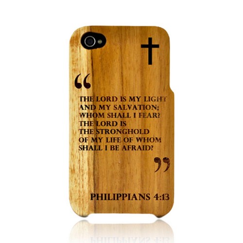 TPhone Eco-Design Apple iPhone 4, iPhone 4S 100% Teak Hard Wood Back Cover Case w/ Screen Protector - Psalm 27:1